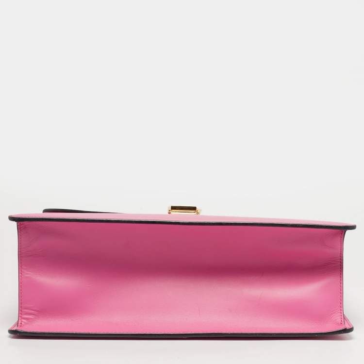 Pre Owned Gucci Fuchsia Leather Medium Web Sylvie Top Handle Bag