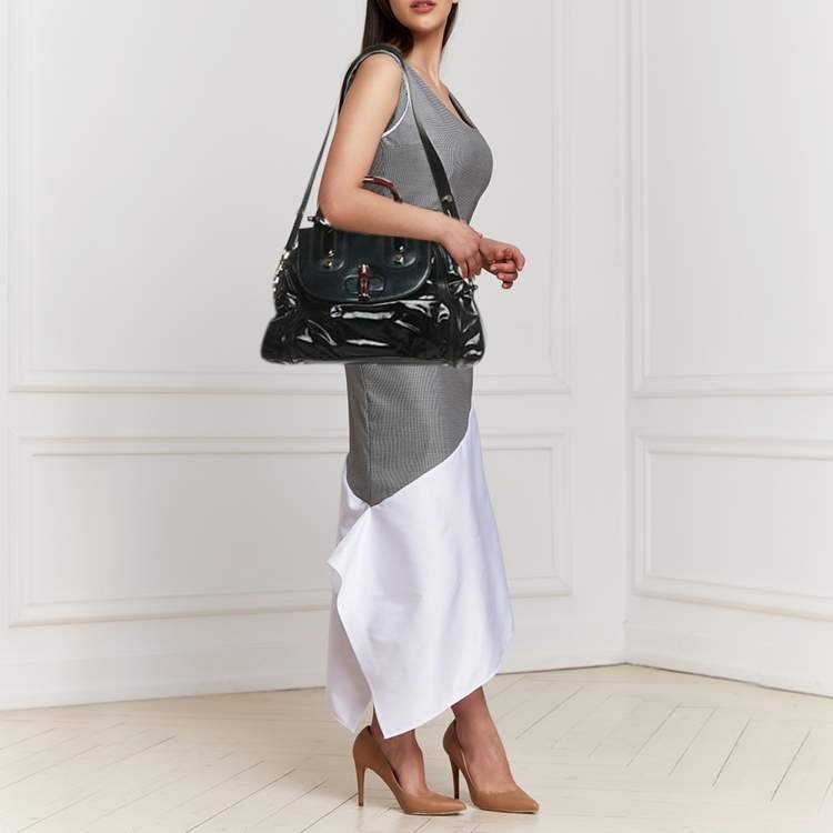 Pre Owned Gucci Black Coated Fabric and Leather Dialux Pop Bamboo Top Handle Bag