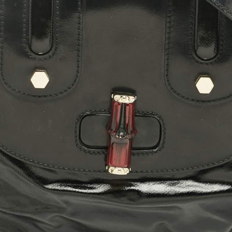 Pre Owned Gucci Black Coated Fabric and Leather Dialux Pop Bamboo Top Handle Bag