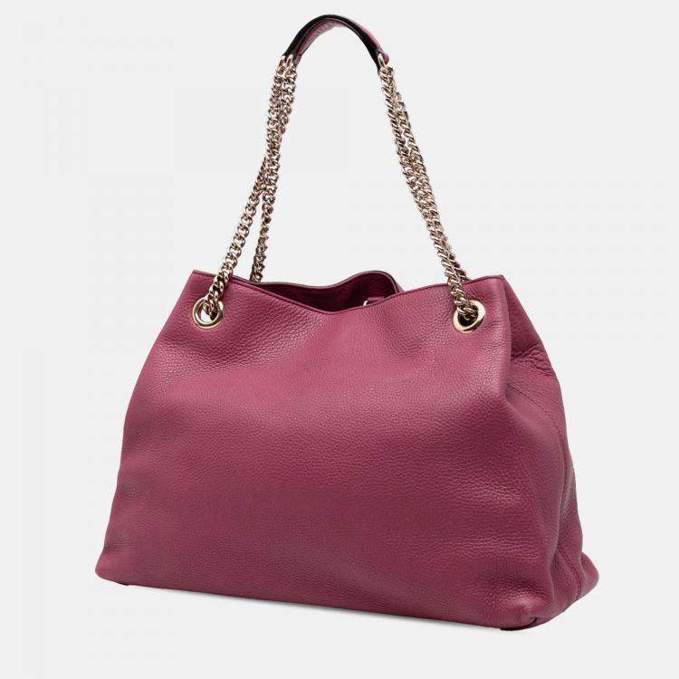 Pre Owned Gucci Pink Medium Leather Soho Chain Tote