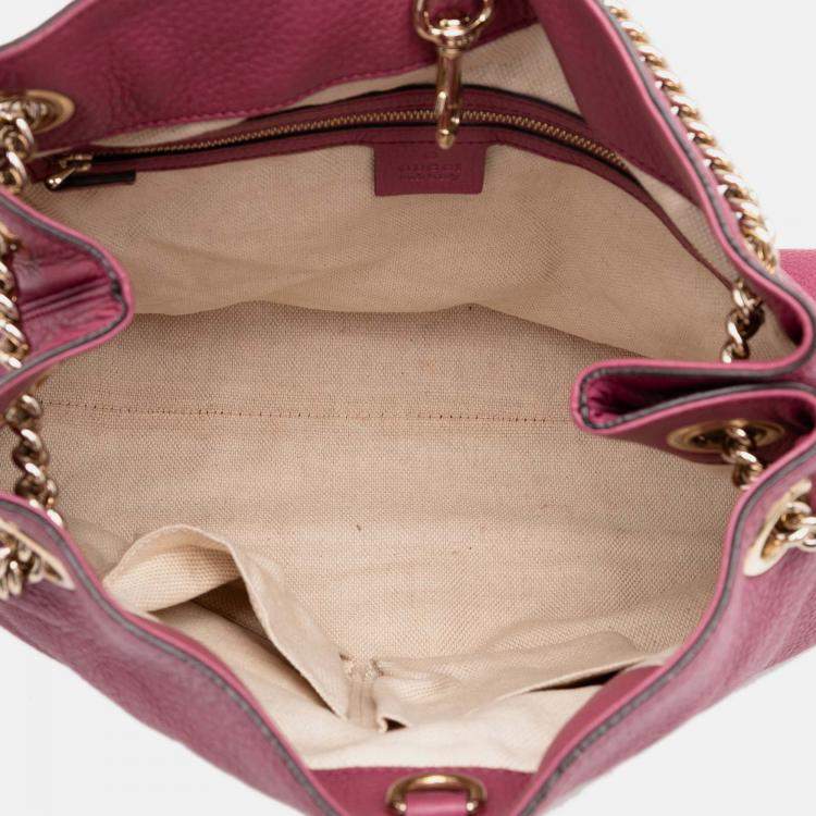 Pre Owned Gucci Pink Medium Leather Soho Chain Tote
