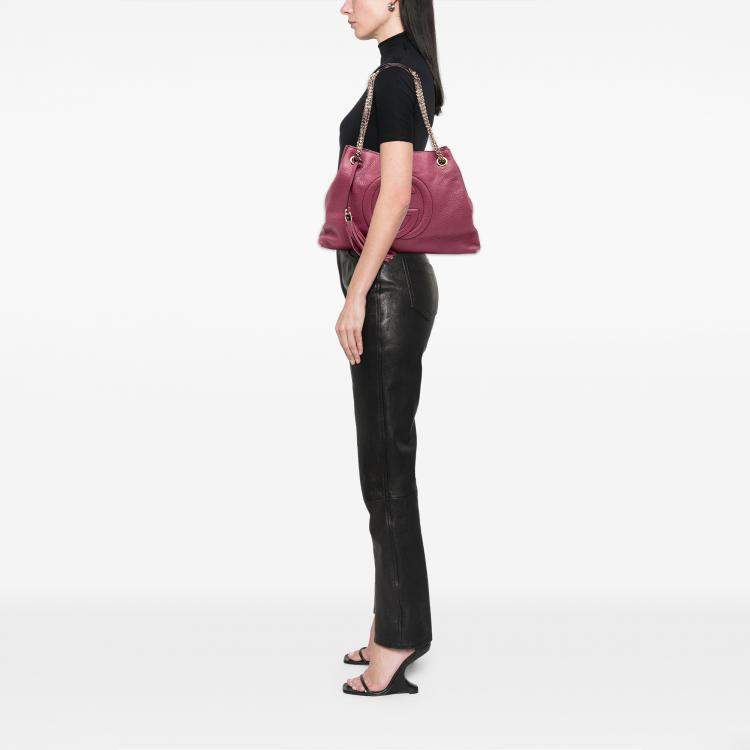 Pre Owned Gucci Pink Medium Leather Soho Chain Tote