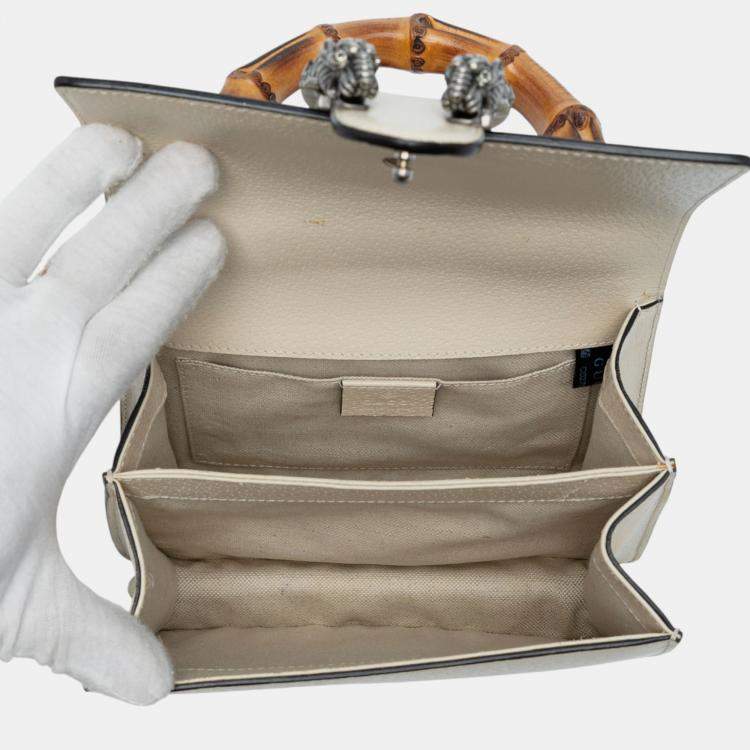 Pre Owned Gucci White Mini Leather Bamboo Dionysus Web Satchel