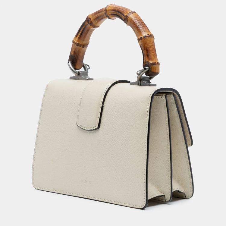 Pre Owned Gucci White Mini Leather Bamboo Dionysus Web Satchel