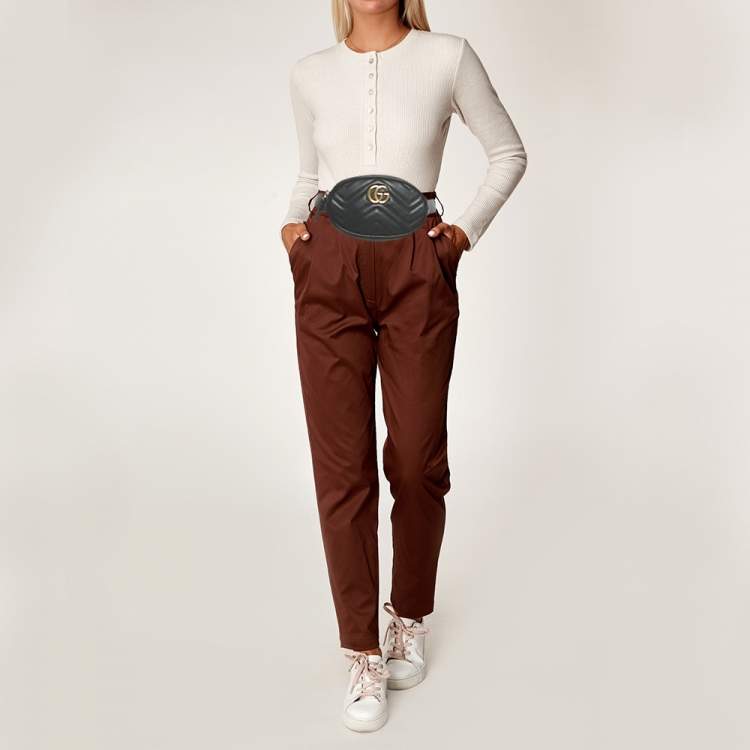 Pre Owned Gucci Black Matelassé Leather Mini GG Marmont Belt Bag