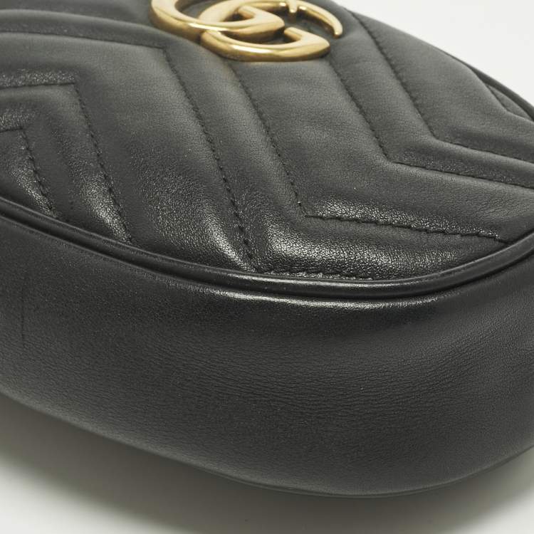Pre Owned Gucci Black Matelassé Leather Mini GG Marmont Belt Bag