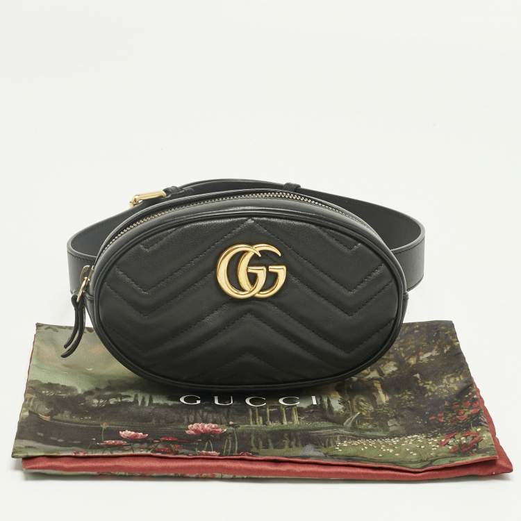 Pre Owned Gucci Black Matelassé Leather Mini GG Marmont Belt Bag