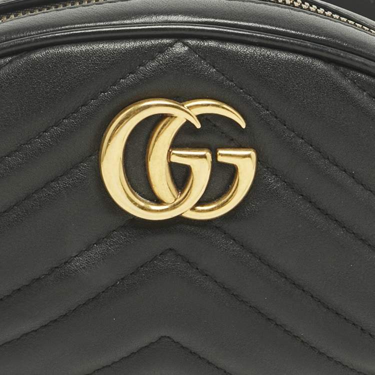 Pre Owned Gucci Black Matelassé Leather Mini GG Marmont Belt Bag