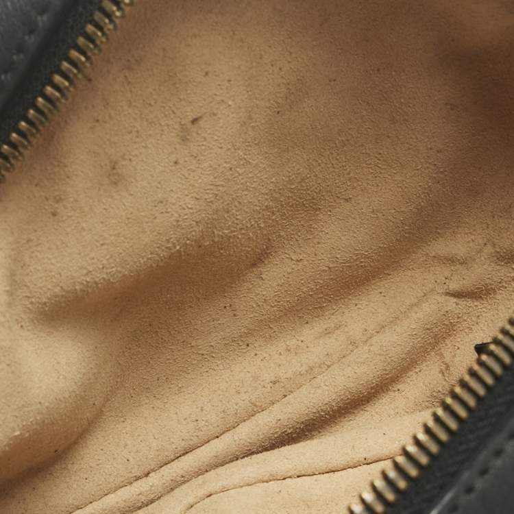 Pre Owned Gucci Black Matelassé Leather Mini GG Marmont Belt Bag