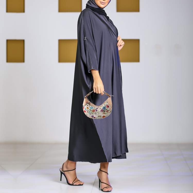 Pre Owned Gucci Multicolor Botanical Floral Canvas and Leather Bamboo Ring Hobo