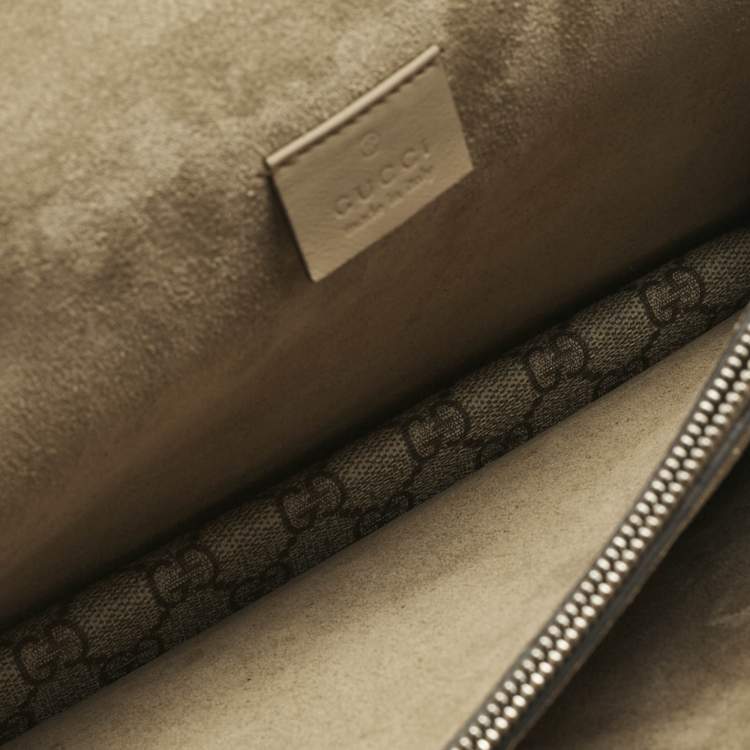 Pre Owned Gucci Beige GG Supreme Canvas and Suede Medium Patchwork Crystal Dionysus Shoulder Bag