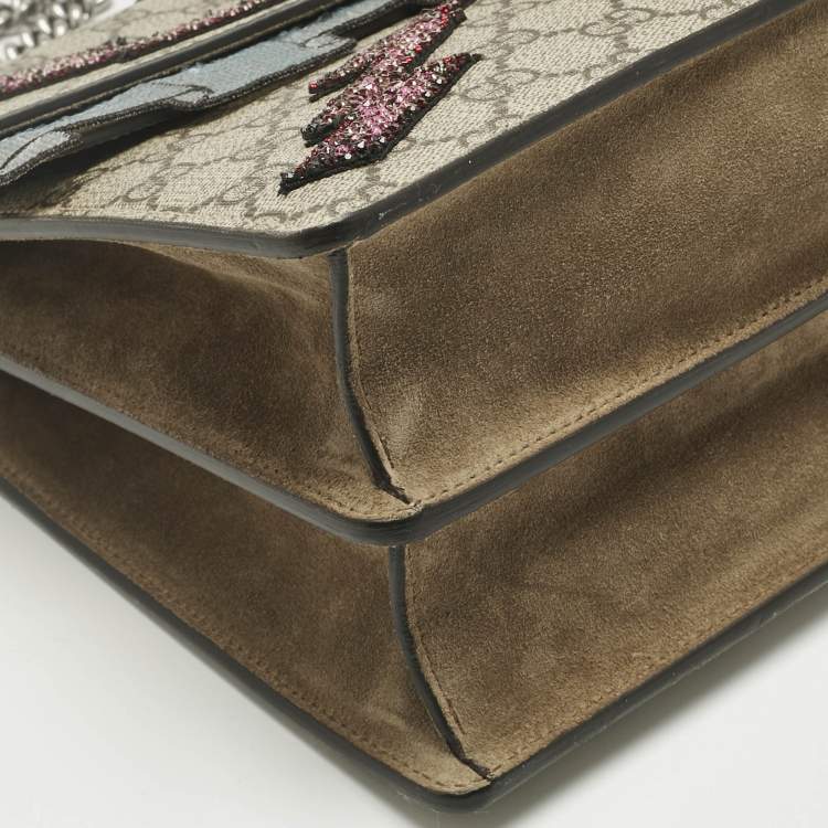 Pre Owned Gucci Beige GG Supreme Canvas and Suede Medium Patchwork Crystal Dionysus Shoulder Bag