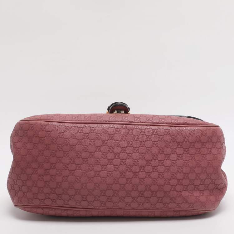 Pre Owned Gucci Old Rose Microguccissima Leather Buckle Flap Shoulder Bag