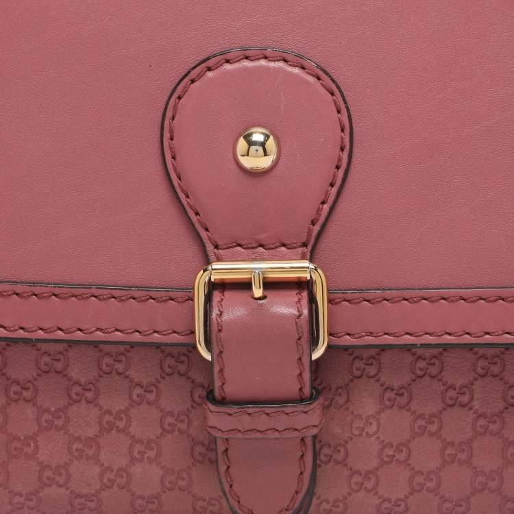 Pre Owned Gucci Old Rose Microguccissima Leather Buckle Flap Shoulder Bag