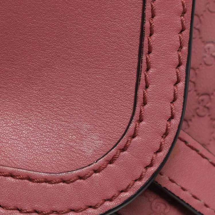Pre Owned Gucci Old Rose Microguccissima Leather Buckle Flap Shoulder Bag