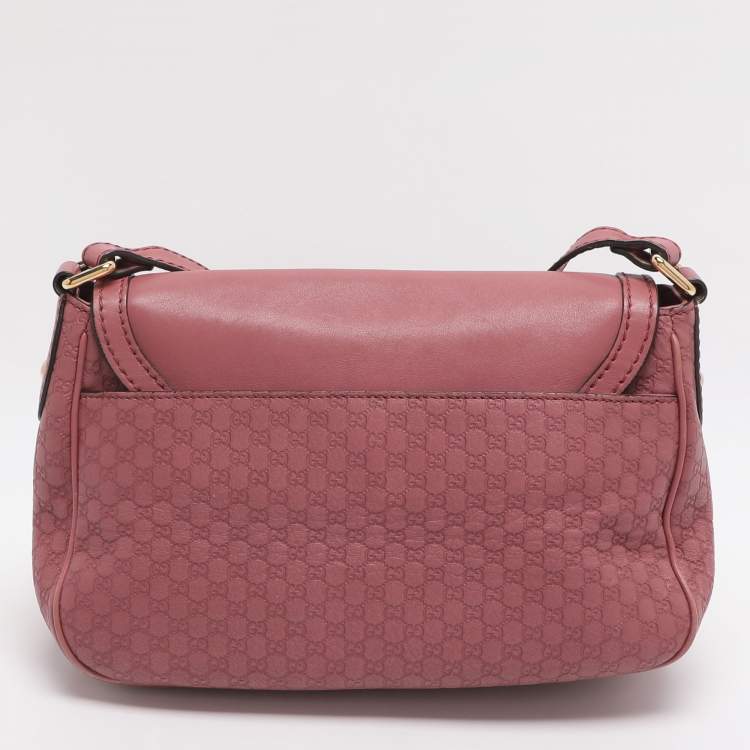 Pre Owned Gucci Old Rose Microguccissima Leather Buckle Flap Shoulder Bag