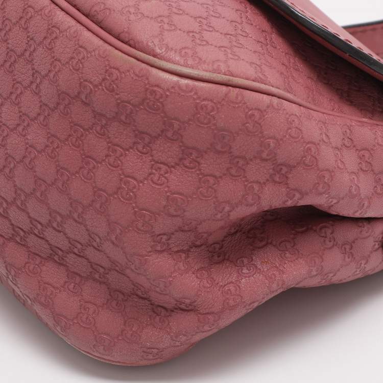 Pre Owned Gucci Old Rose Microguccissima Leather Buckle Flap Shoulder Bag