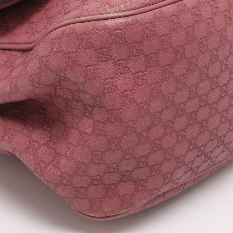 Pre Owned Gucci Old Rose Microguccissima Leather Buckle Flap Shoulder Bag