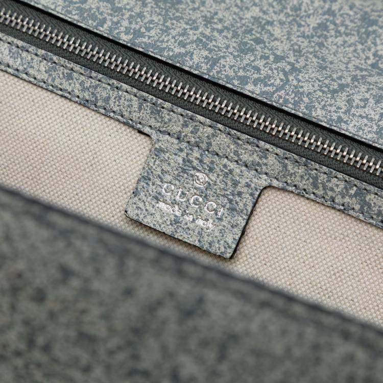 Pre Owned Gucci Grey Large Speckled Leather New Bamboo Top Handle Bag