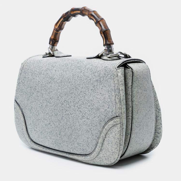 Pre Owned Gucci Grey Large Speckled Leather New Bamboo Top Handle Bag