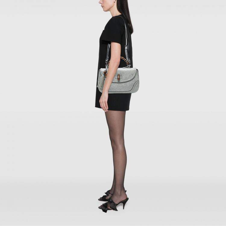 Pre Owned Gucci Grey Large Speckled Leather New Bamboo Top Handle Bag