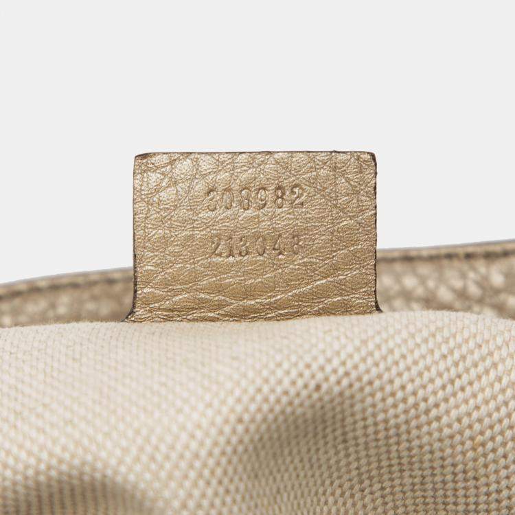 Pre Owned Gucci Gold Medium Metallic Leather Soho Chain Tote