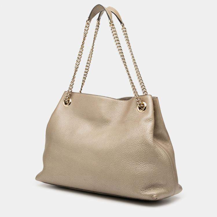 Pre Owned Gucci Gold Medium Metallic Leather Soho Chain Tote