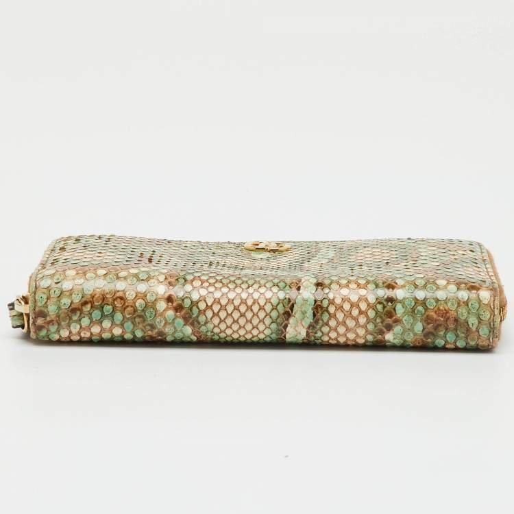 Pre Owned Gucci Multicolor Python GG Marmont Zip Around Wallet