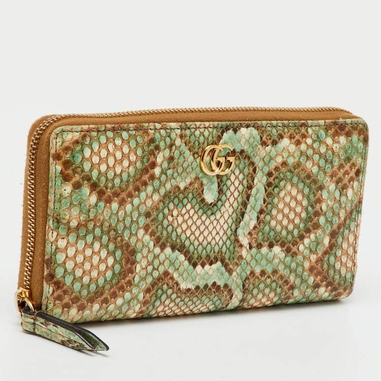 Pre Owned Gucci Multicolor Python GG Marmont Zip Around Wallet