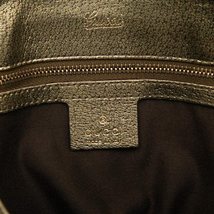 Pre Owned Gucci Gold Metallic Calfskin Metal Bamboo Handbag