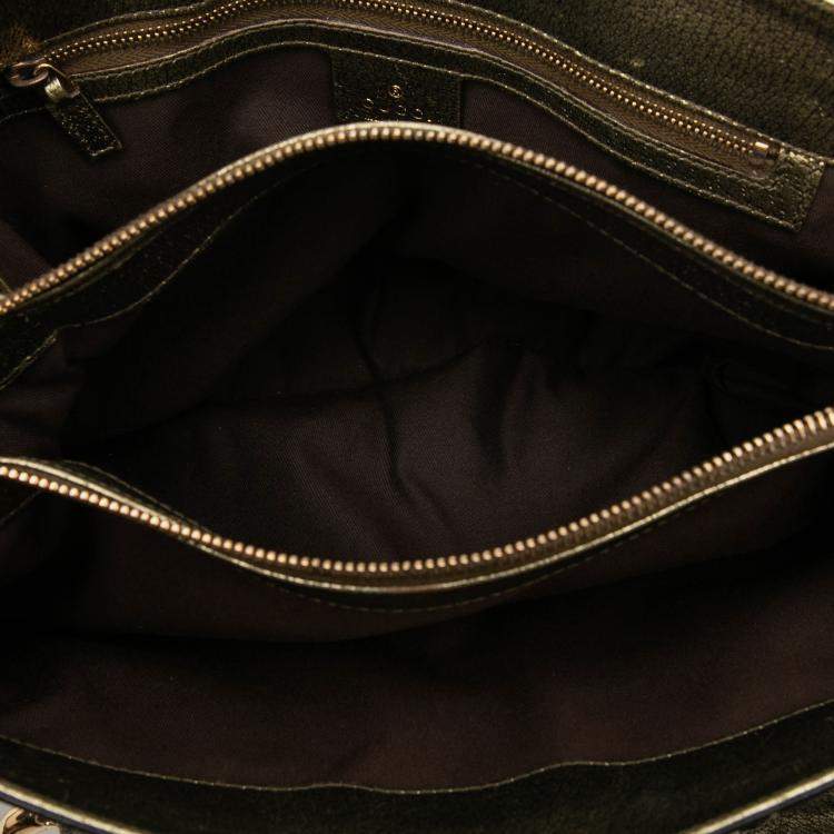 Pre Owned Gucci Gold Metallic Calfskin Metal Bamboo Handbag