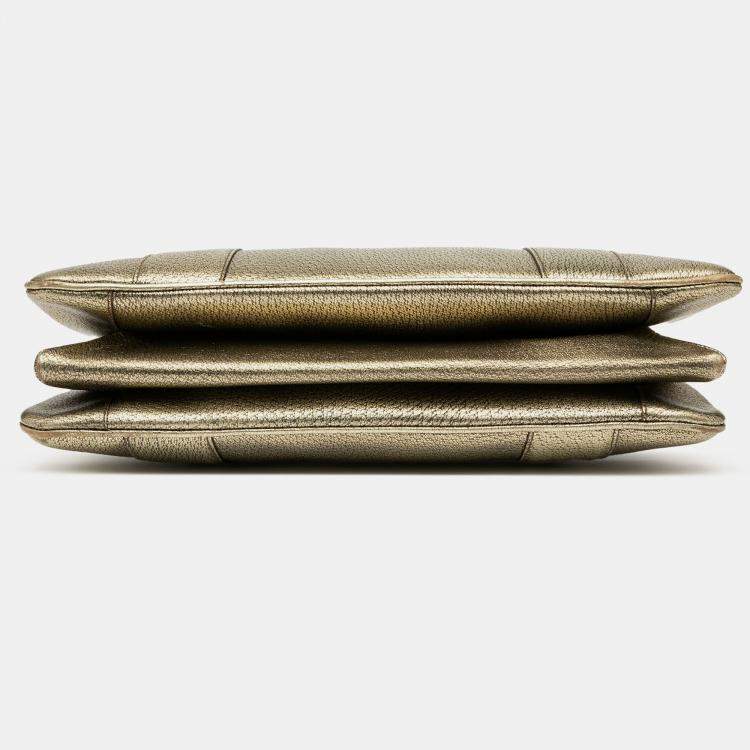 Pre Owned Gucci Gold Metallic Calfskin Metal Bamboo Handbag