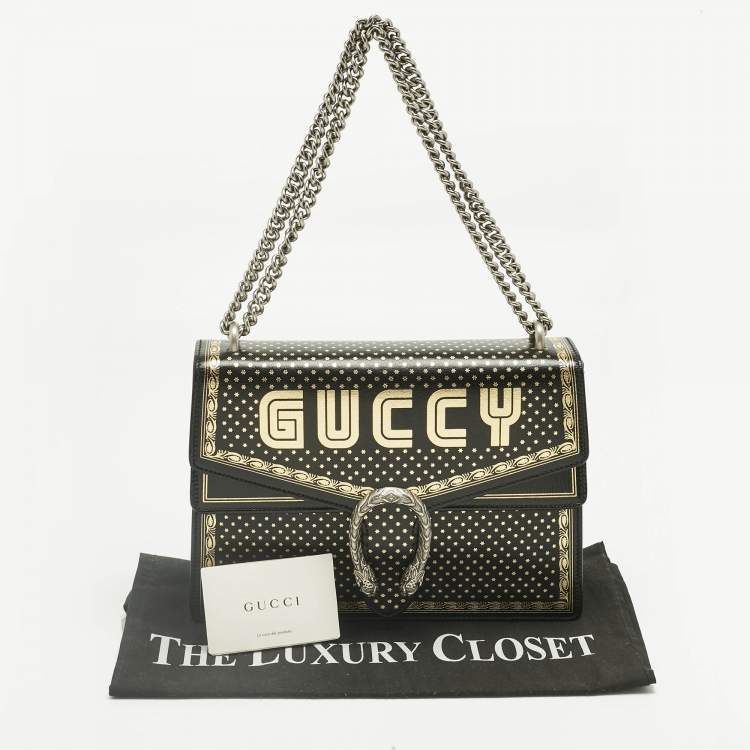 Pre Owned Gucci Black/Gold Leather Medium Guccy Dionysus Shoulder Bag
