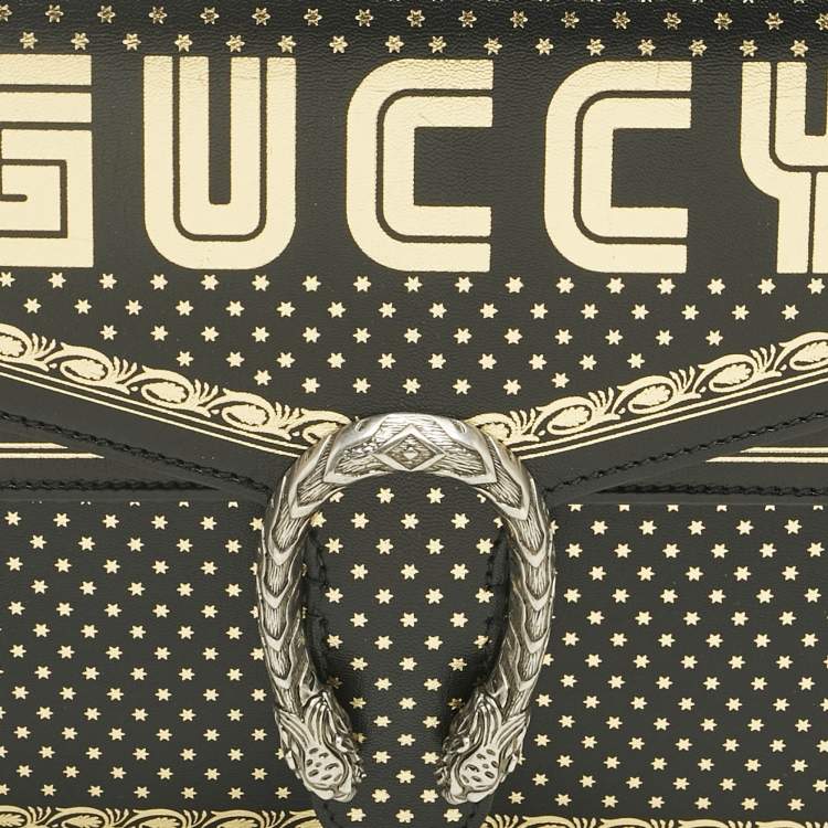 Pre Owned Gucci Black/Gold Leather Medium Guccy Dionysus Shoulder Bag