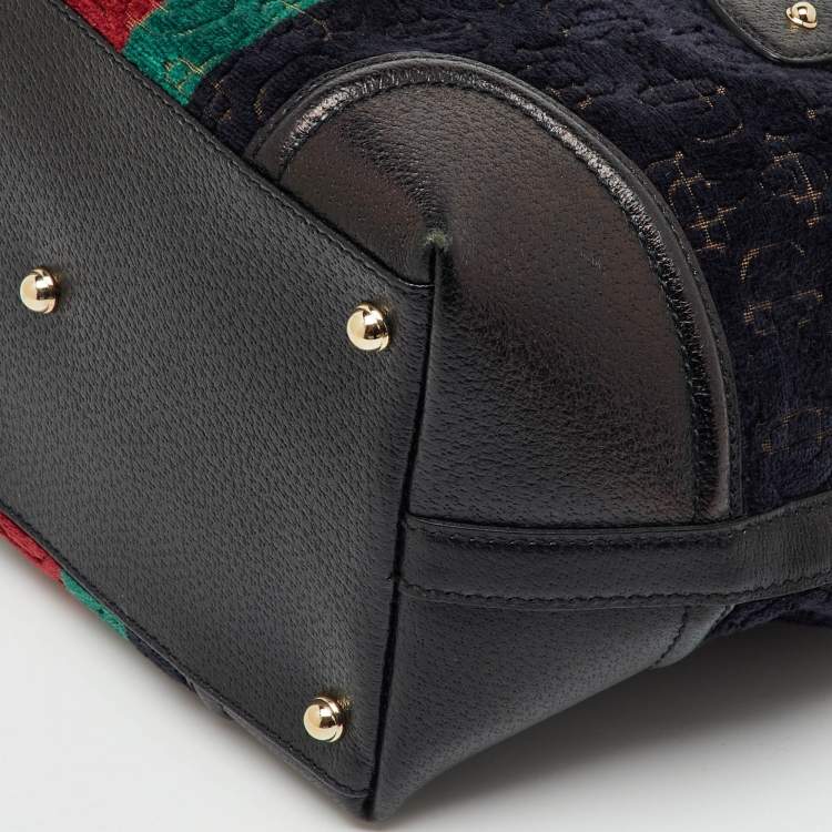 Pre Owned Gucci Multicolor Leather and Velvet Horsebit Embossed Velour Web Treasure Satchel