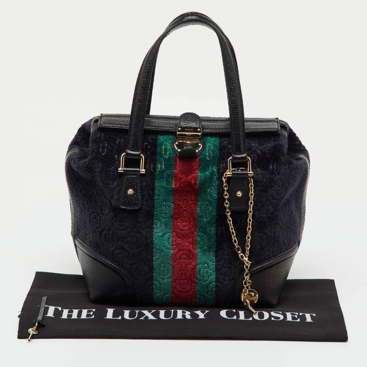 Pre Owned Gucci Multicolor Leather and Velvet Horsebit Embossed Velour Web Treasure Satchel