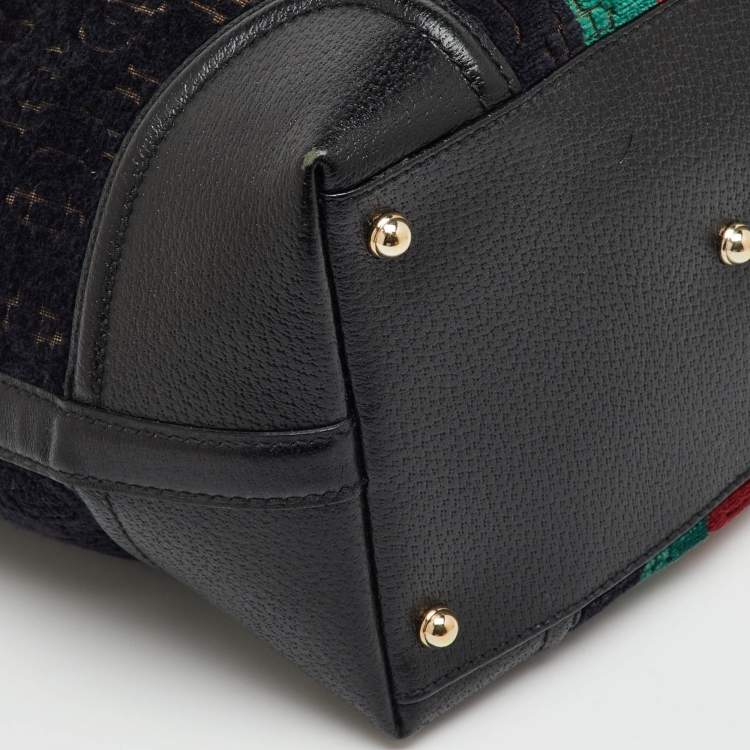 Pre Owned Gucci Multicolor Leather and Velvet Horsebit Embossed Velour Web Treasure Satchel