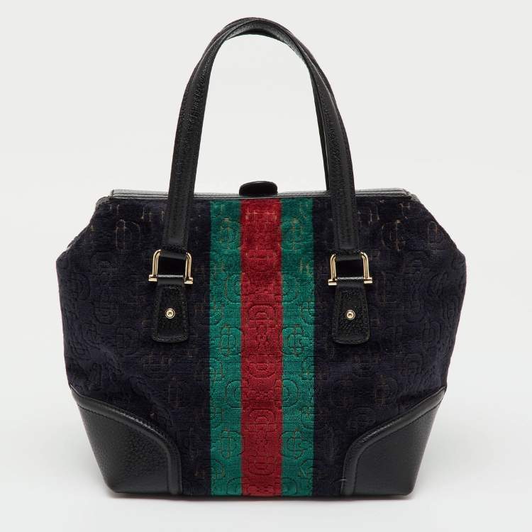 Pre Owned Gucci Multicolor Leather and Velvet Horsebit Embossed Velour Web Treasure Satchel