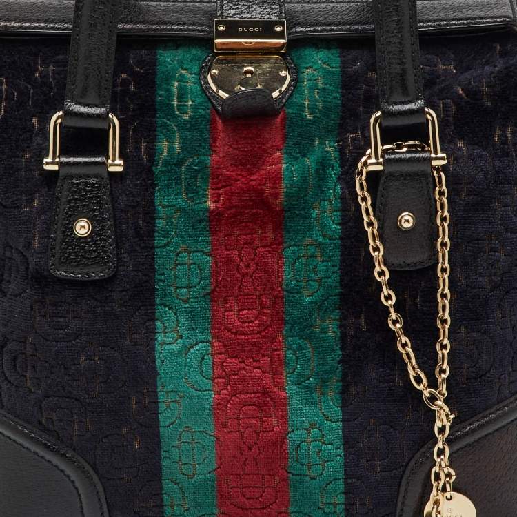 Pre Owned Gucci Multicolor Leather and Velvet Horsebit Embossed Velour Web Treasure Satchel