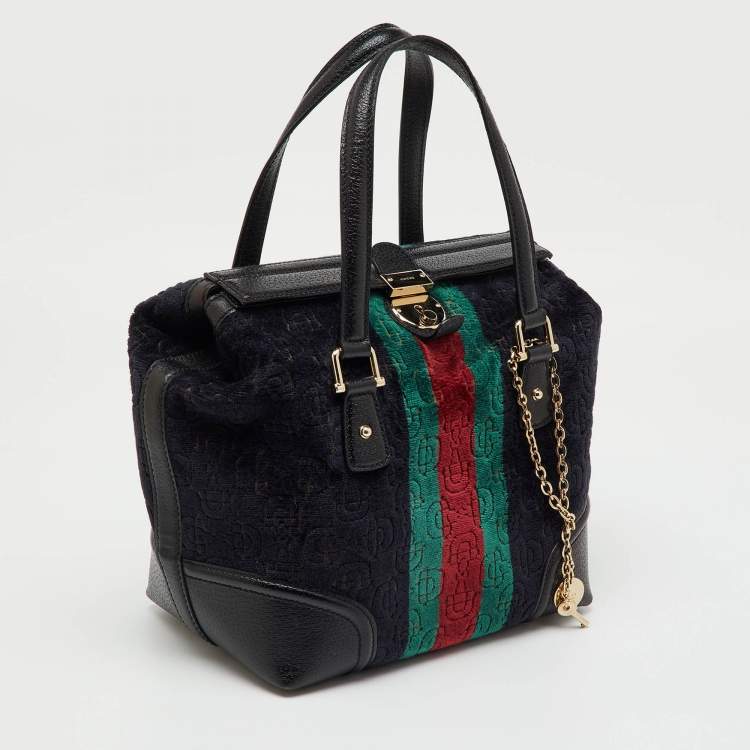 Pre Owned Gucci Multicolor Leather and Velvet Horsebit Embossed Velour Web Treasure Satchel