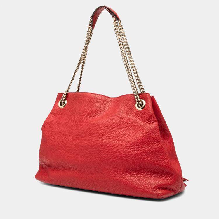 Pre Owned Gucci Red Medium Leather Soho Chain Tote