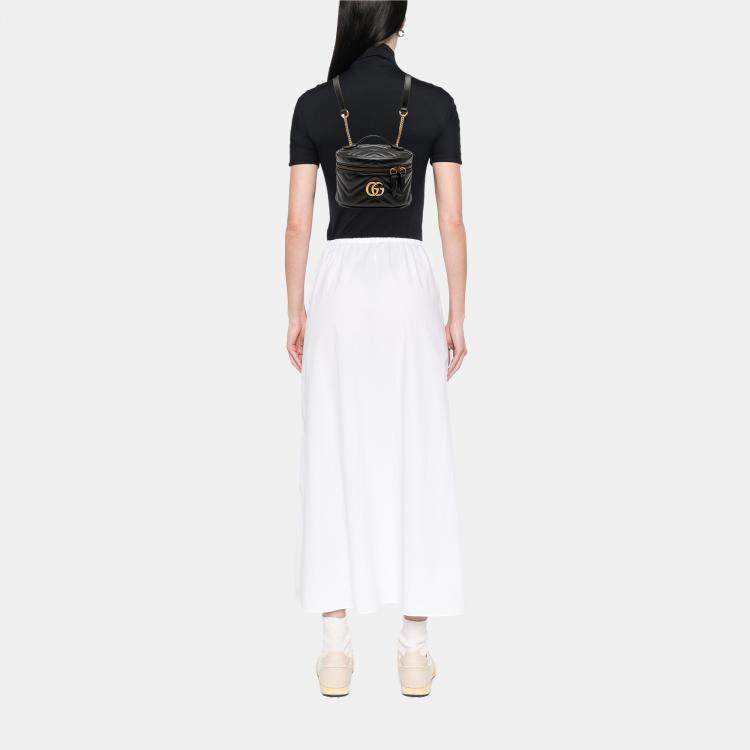 Pre Owned Gucci Black Mini GG Marmont Matelasse Leather Round Backpack