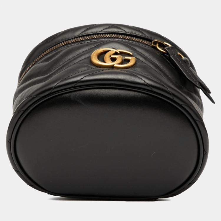 Pre Owned Gucci Black Mini GG Marmont Matelasse Leather Round Backpack