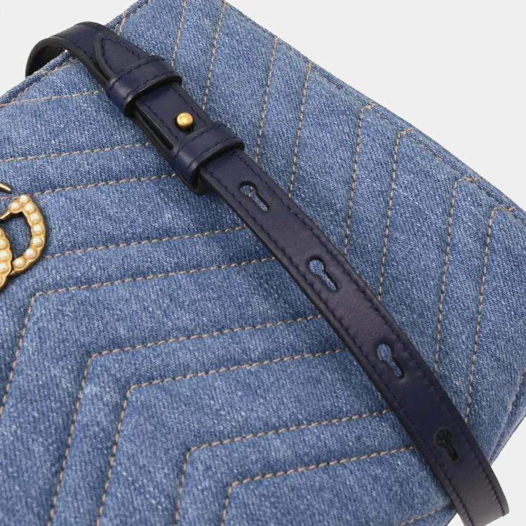 Pre Owned Gucci Blue Denim Marmont 2way Handbag