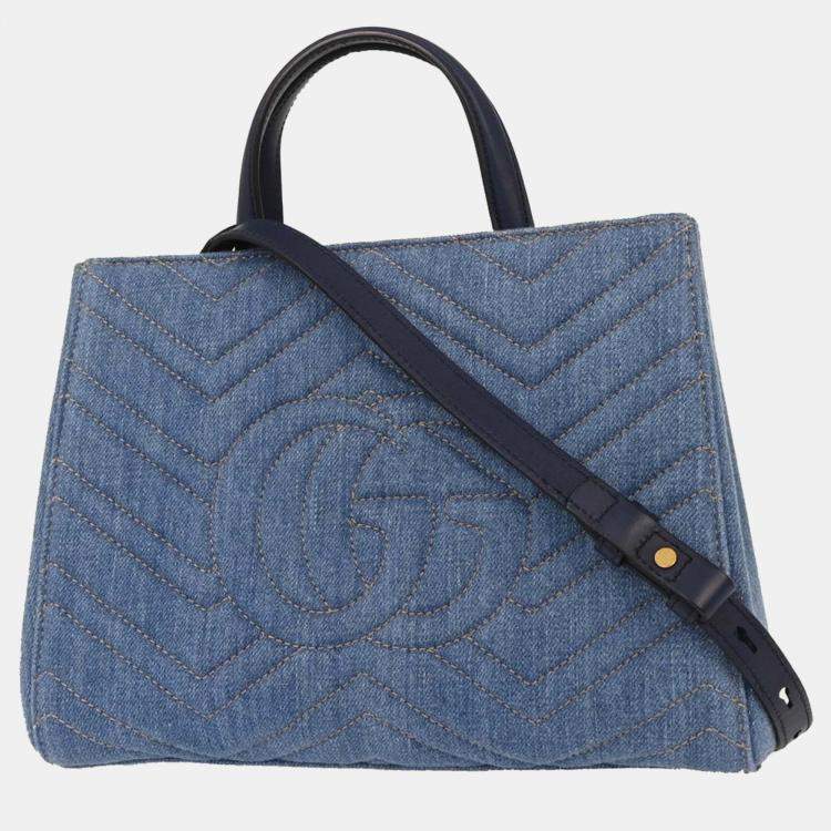 Pre Owned Gucci Blue Denim Marmont 2way Handbag