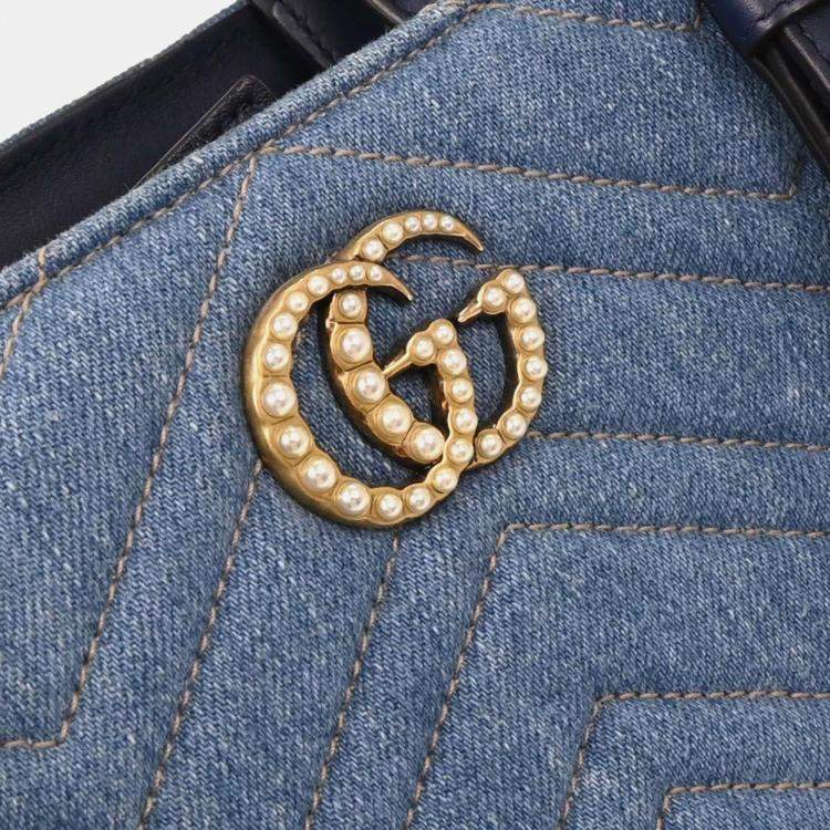 Pre Owned Gucci Blue Denim Marmont 2way Handbag