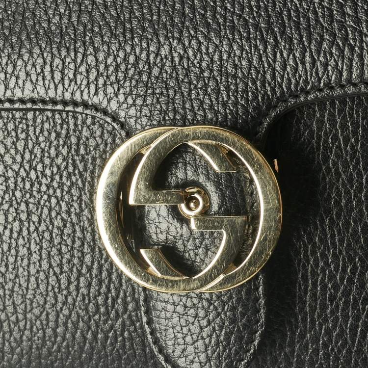 Pre Owned Gucci Black Leather Dollar Interlocking G Flap Chain Shoulder Bag