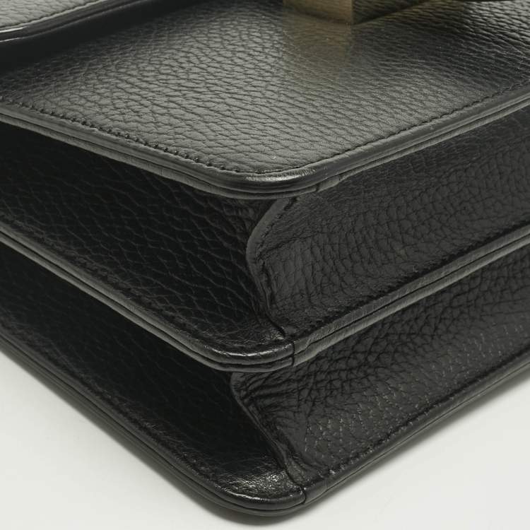 Pre Owned Gucci Black Leather Dollar Interlocking G Flap Chain Shoulder Bag