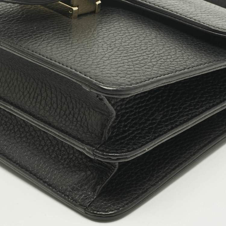 Pre Owned Gucci Black Leather Dollar Interlocking G Flap Chain Shoulder Bag