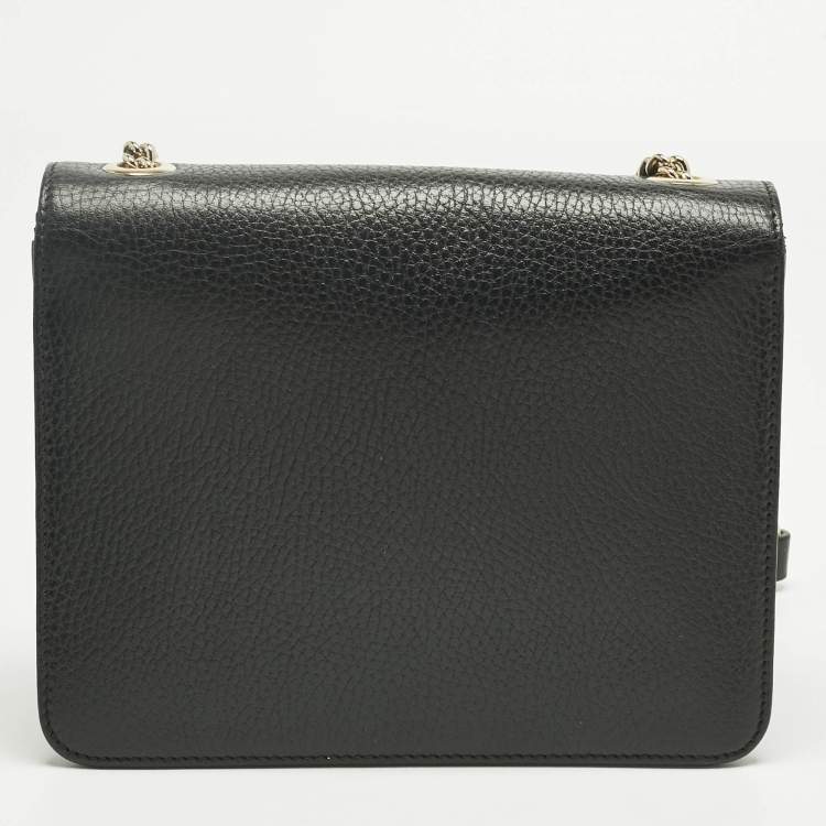 Pre Owned Gucci Black Leather Dollar Interlocking G Flap Chain Shoulder Bag